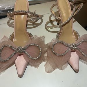 Mach & Mach 110mm Double Bow Pink Satin Pumps